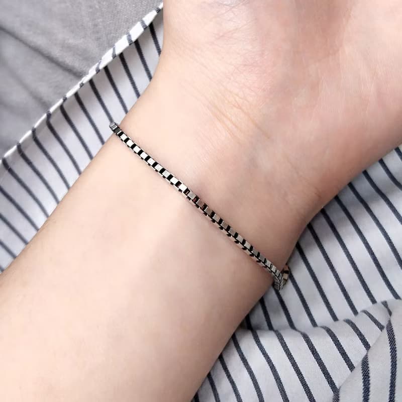 刻字訂製 純銀 細緻版 威尼斯手鍊 復古黑(1.8mm) 925純銀手鍊