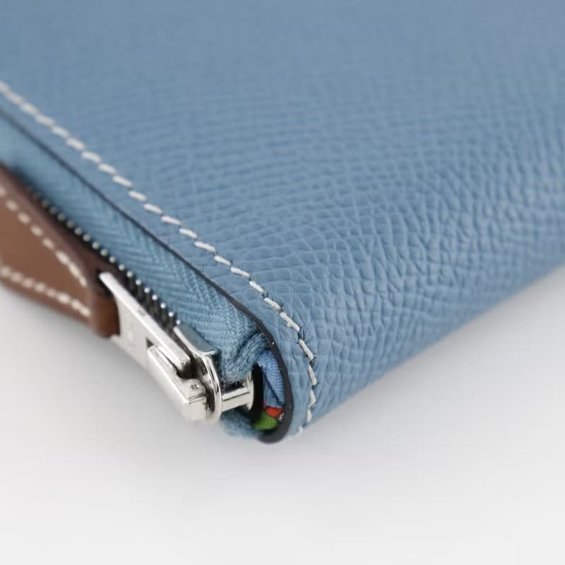 【日本直送】エルメス HERMES アザップコンパクト シルクイン 二つ折り財布 ヴォーエプソン ブルージーン B レディース【中古】