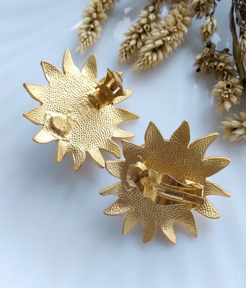 Vintage Jewelry 西洋古董飾品 金太陽 仿珠 夾式耳環