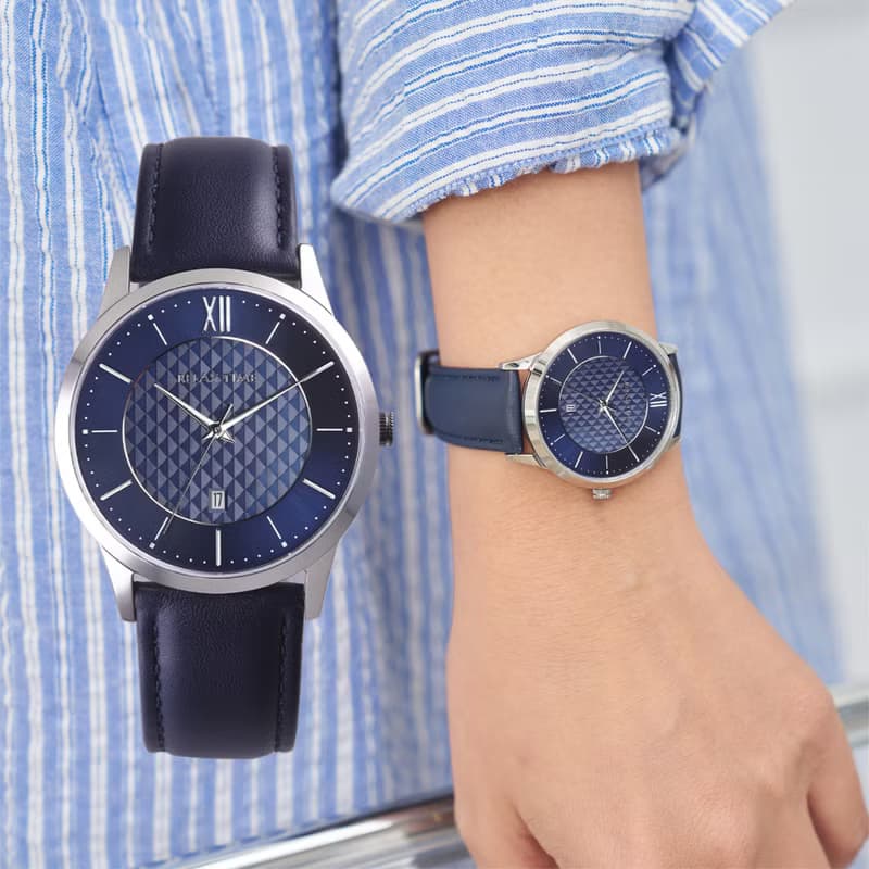 RELAX TIME 石英款 立體格紋 時尚女錶-藍 (RT-118-2L) 36mm