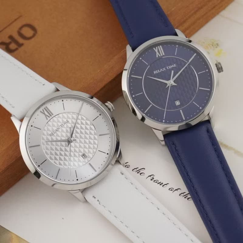 RELAX TIME 石英款 立體格紋 時尚女錶-藍 (RT-118-2L) 36mm
