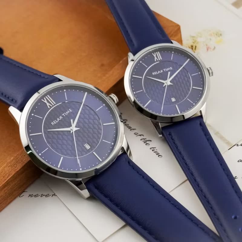 RELAX TIME 石英款 立體格紋 時尚女錶-藍 (RT-118-2L) 36mm