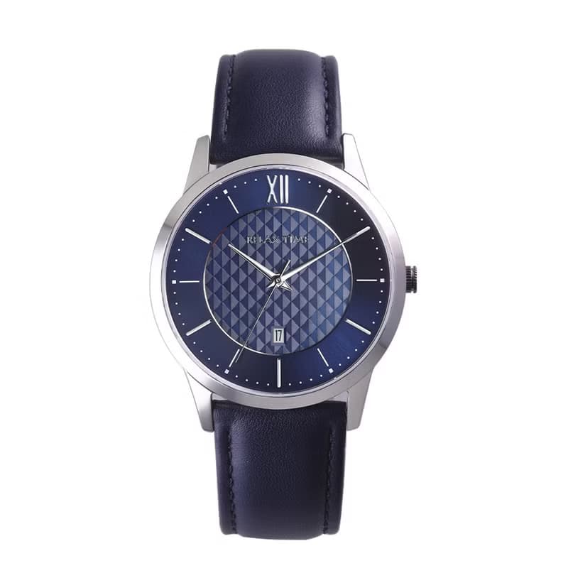 RELAX TIME 石英款 立體格紋 時尚女錶-藍 (RT-118-2L) 36mm