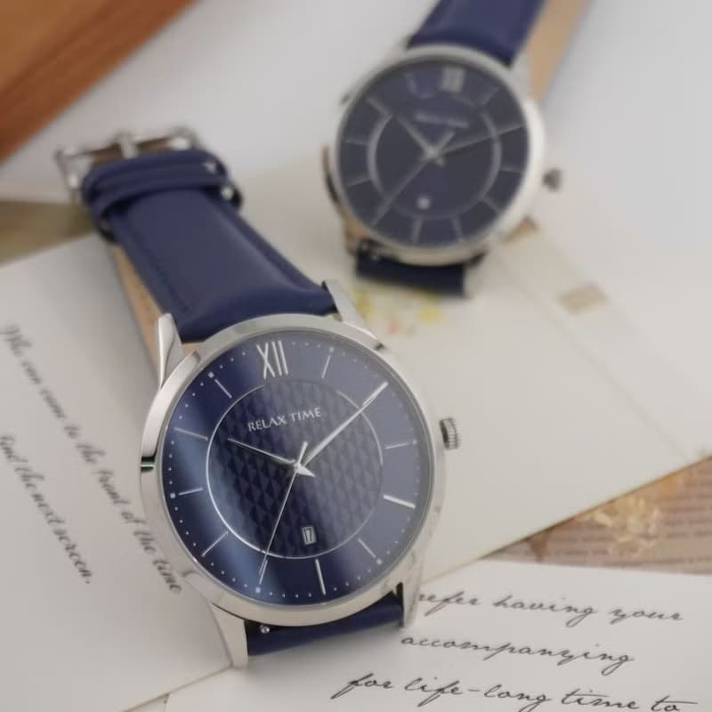 RELAX TIME 石英款 立體格紋 時尚女錶-藍 (RT-118-2L) 36mm