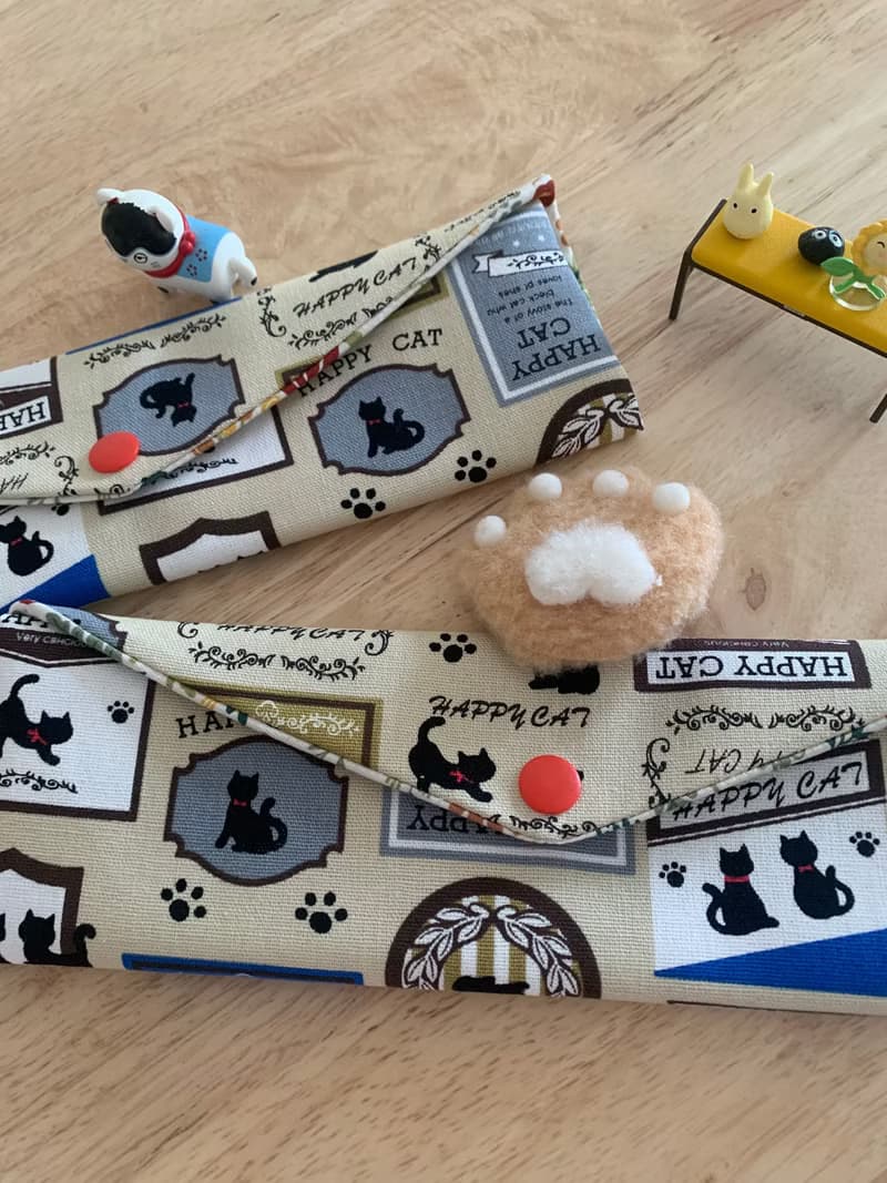 文青風環保純棉筷袋 快樂貓咪 氣質原胚 日本 潮物 收納 手作餐具