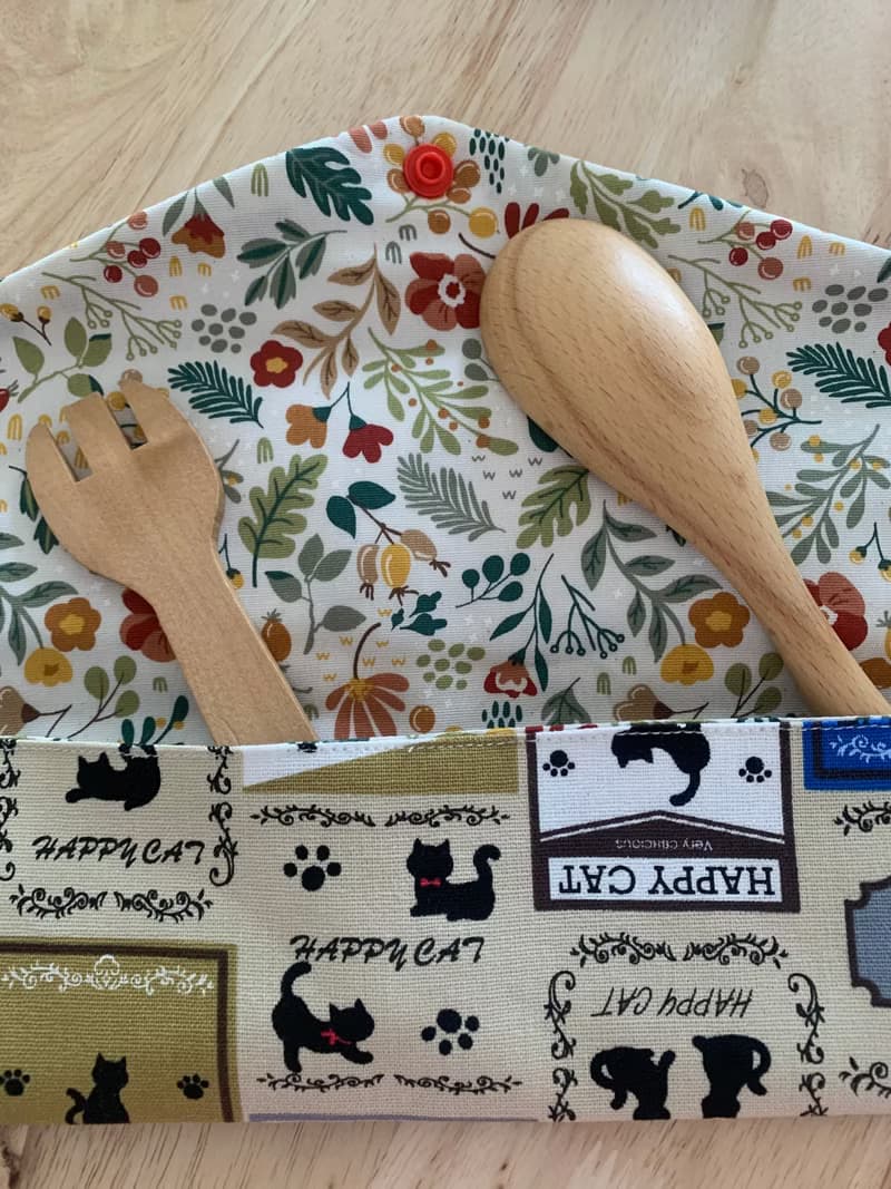 文青風環保純棉筷袋 快樂貓咪 氣質原胚 日本 潮物 收納 手作餐具