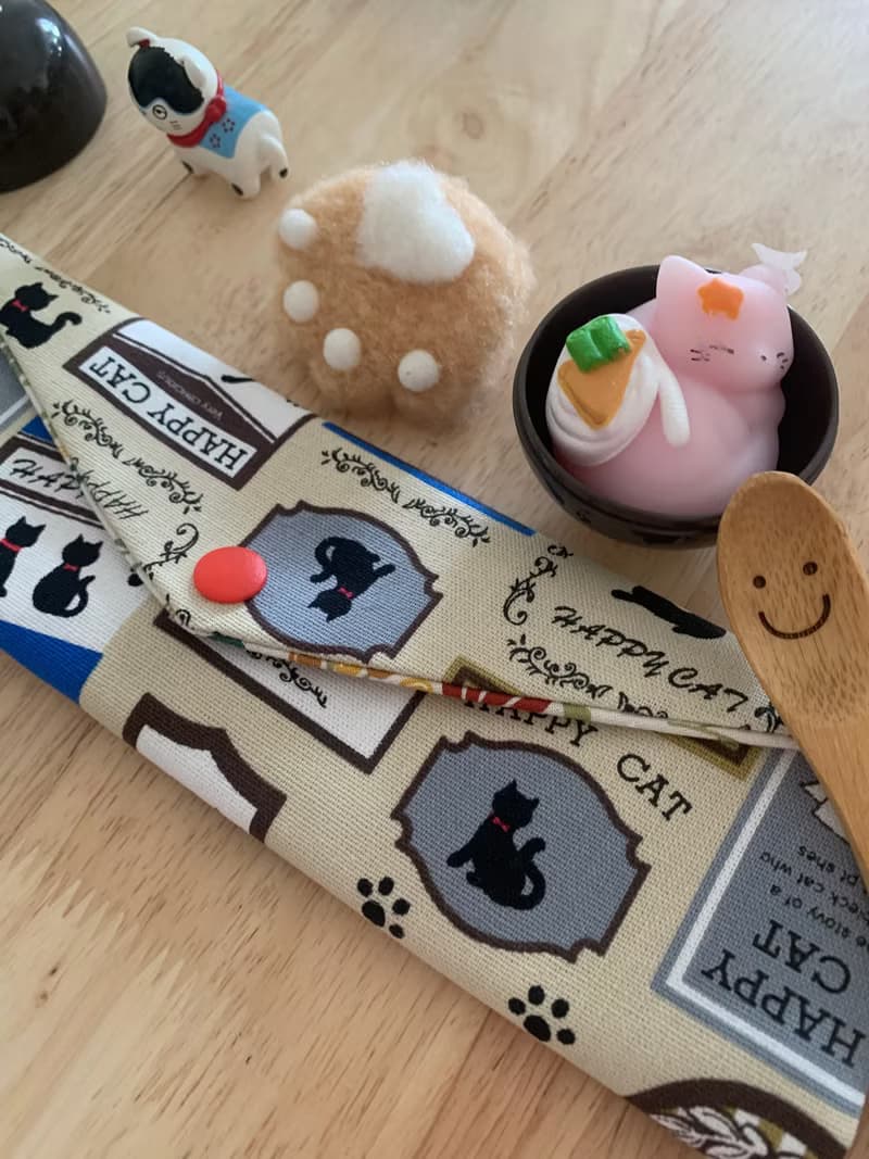 文青風環保純棉筷袋 快樂貓咪 氣質原胚 日本 潮物 收納 手作餐具