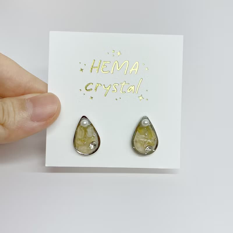 水滴。黃水晶 鋼針 手作 貼耳耳環 抗敏耳針 小耳環婚禮飾品 招財