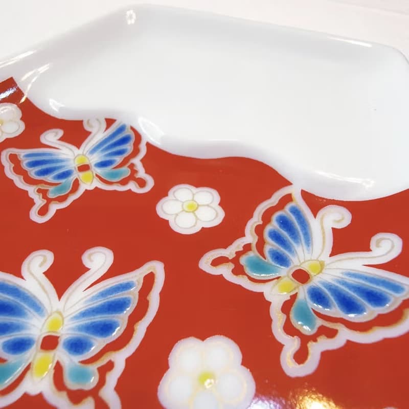 【九谷燒】青郊窯富士山造型盤-蝴蝶