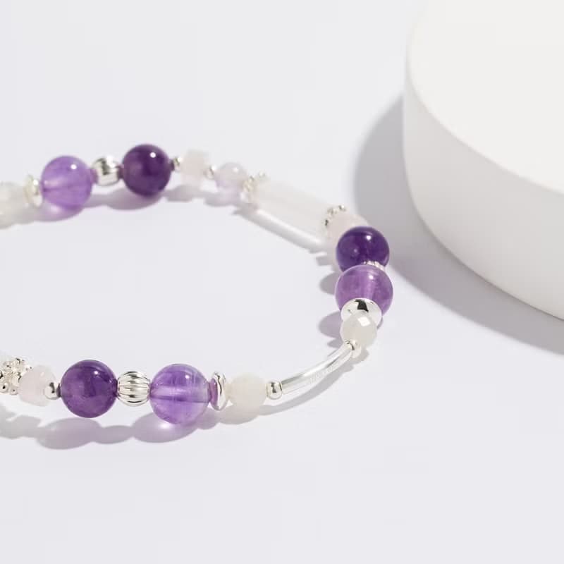 浪漫少女 |  薰衣草紫水晶 粉水晶  S925純銀 | 蝴蝶結水晶手鍊