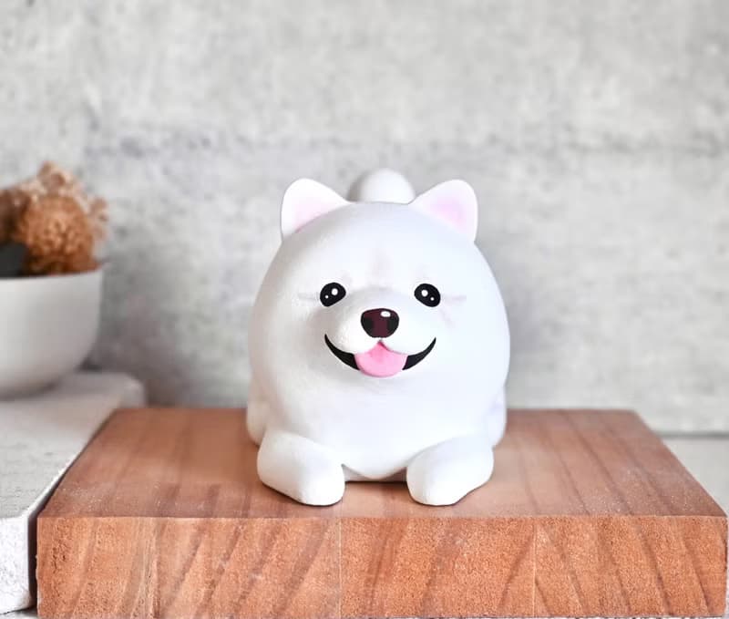 萌萌白熊薩摩耶擺飾 名片架 手機架 手工木製療癒小木雕公仔