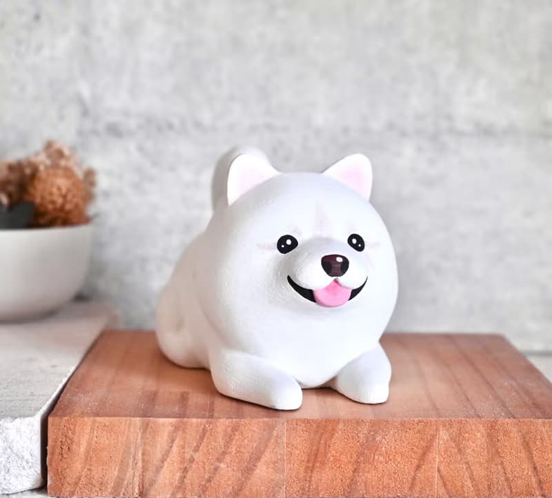 萌萌白熊薩摩耶擺飾 名片架 手機架 手工木製療癒小木雕公仔