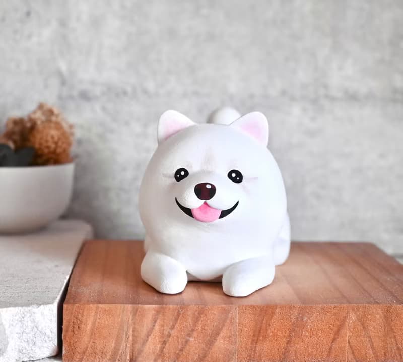 萌萌白熊薩摩耶擺飾 名片架 手機架 手工木製療癒小木雕公仔