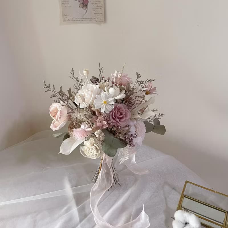 【新娘捧花】婚禮捧花 婚禮 結婚 手綁花 永生花 浪漫韓式花束