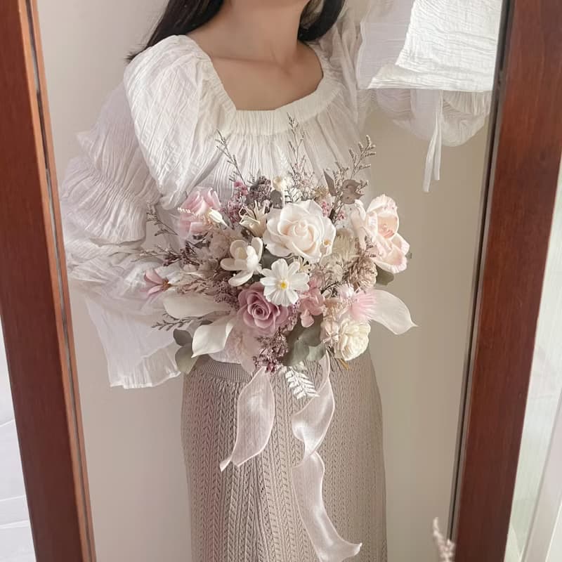 【新娘捧花】婚禮捧花 婚禮 結婚 手綁花 永生花 浪漫韓式花束