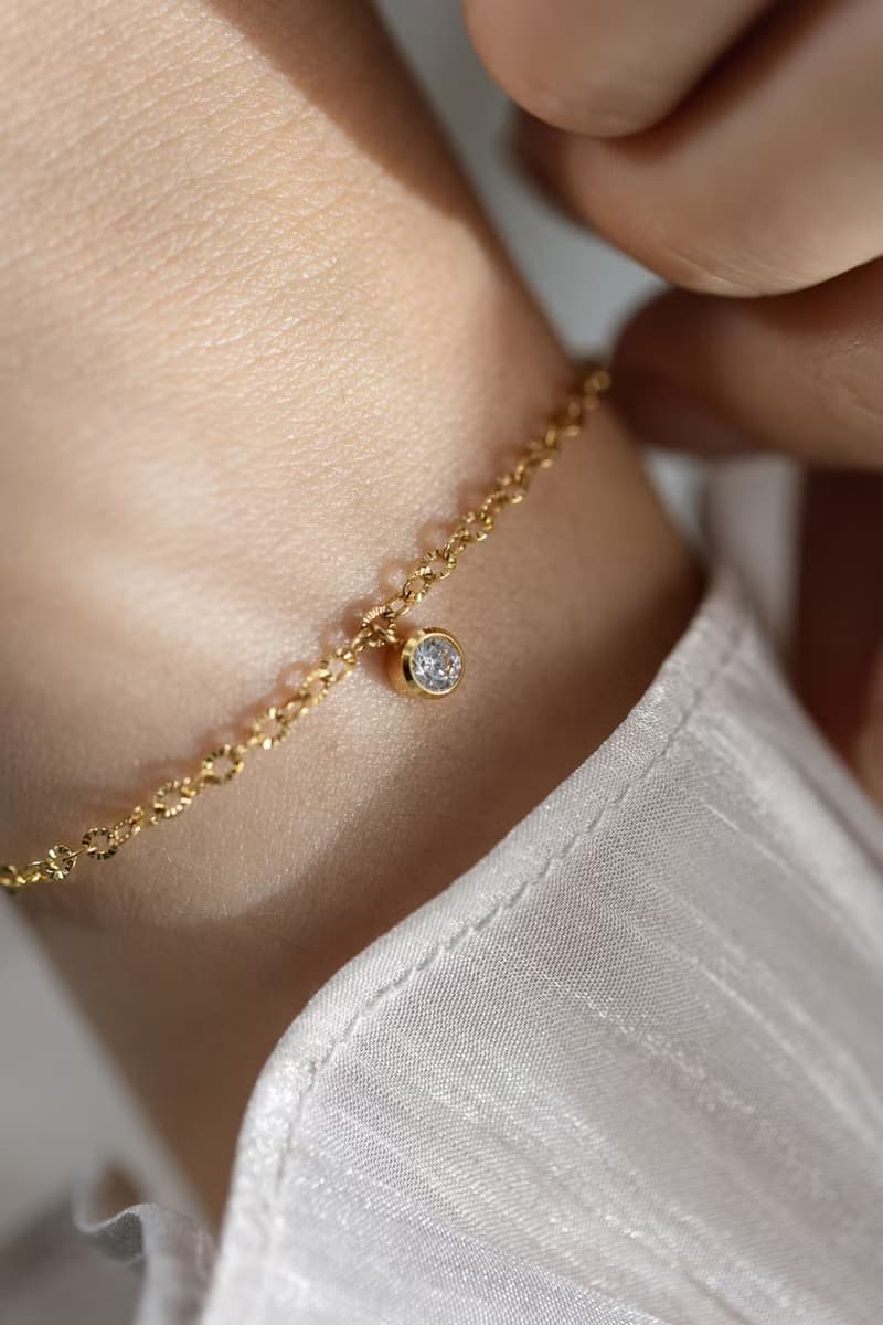 刻花鑲邊單鑽手鍊 醫療鋼鍍18k金 可調節單鑽手鍊