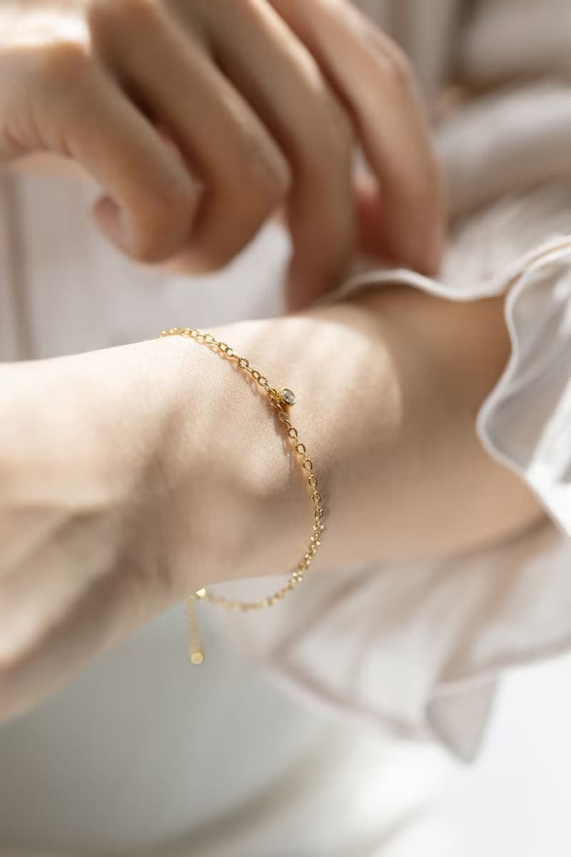 刻花鑲邊單鑽手鍊 醫療鋼鍍18k金 可調節單鑽手鍊