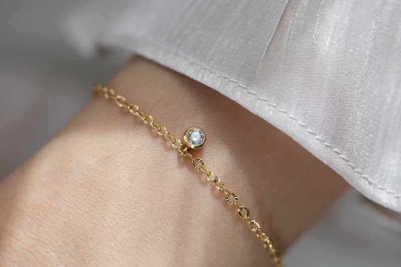 刻花鑲邊單鑽手鍊 醫療鋼鍍18k金 可調節單鑽手鍊