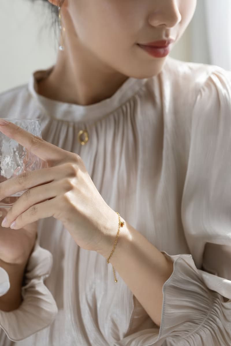 刻花鑲邊單鑽手鍊 醫療鋼鍍18k金 可調節單鑽手鍊