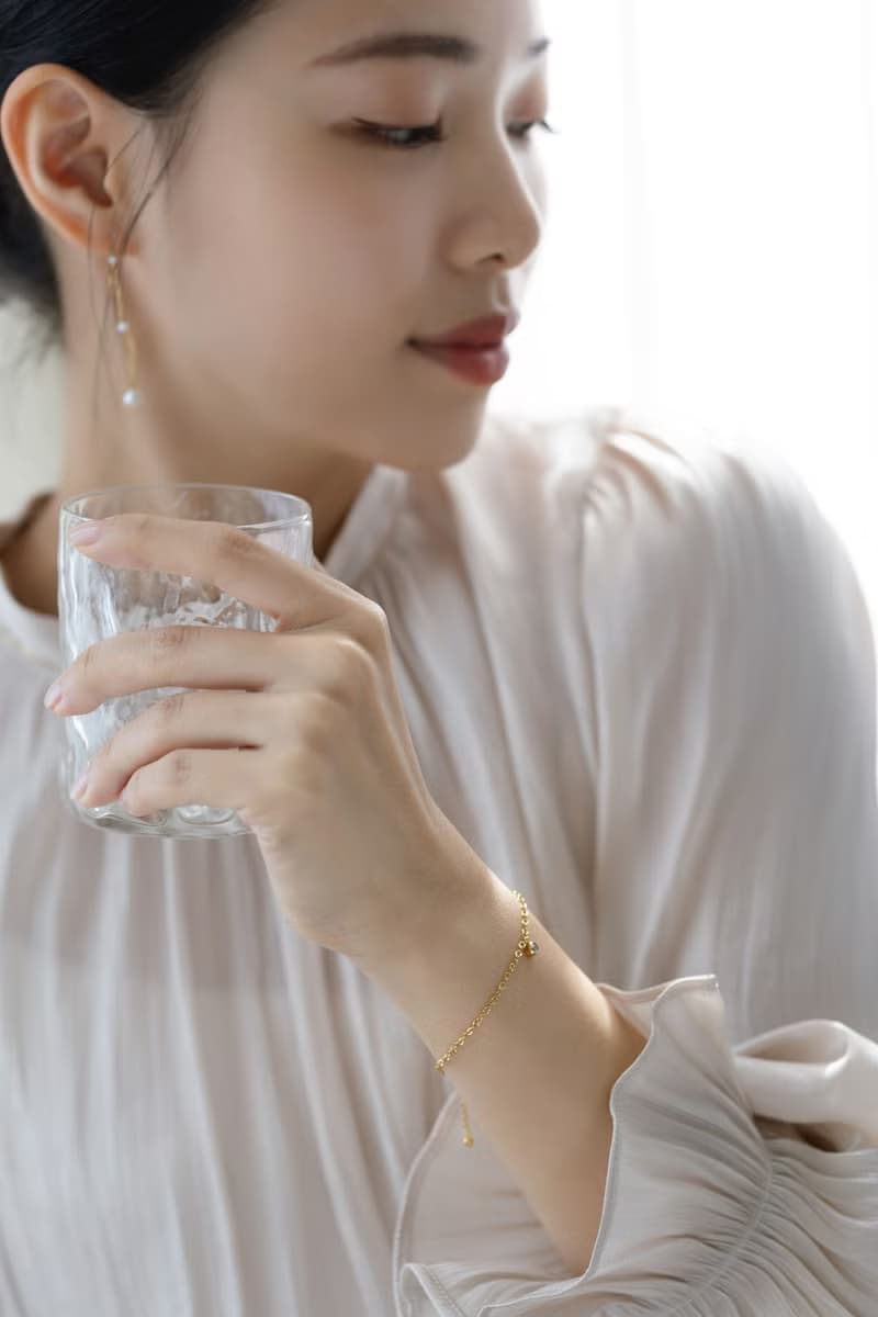 刻花鑲邊單鑽手鍊 醫療鋼鍍18k金 可調節單鑽手鍊