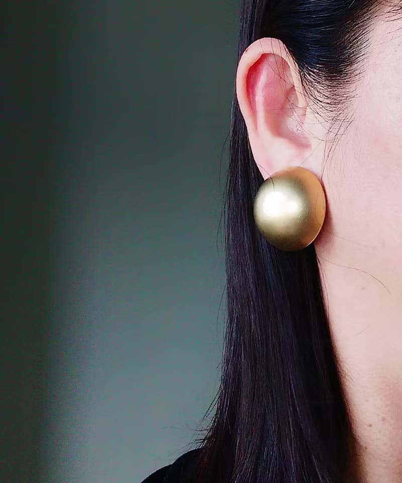 vintage jewelry  簡約霧金半球 夾式耳環