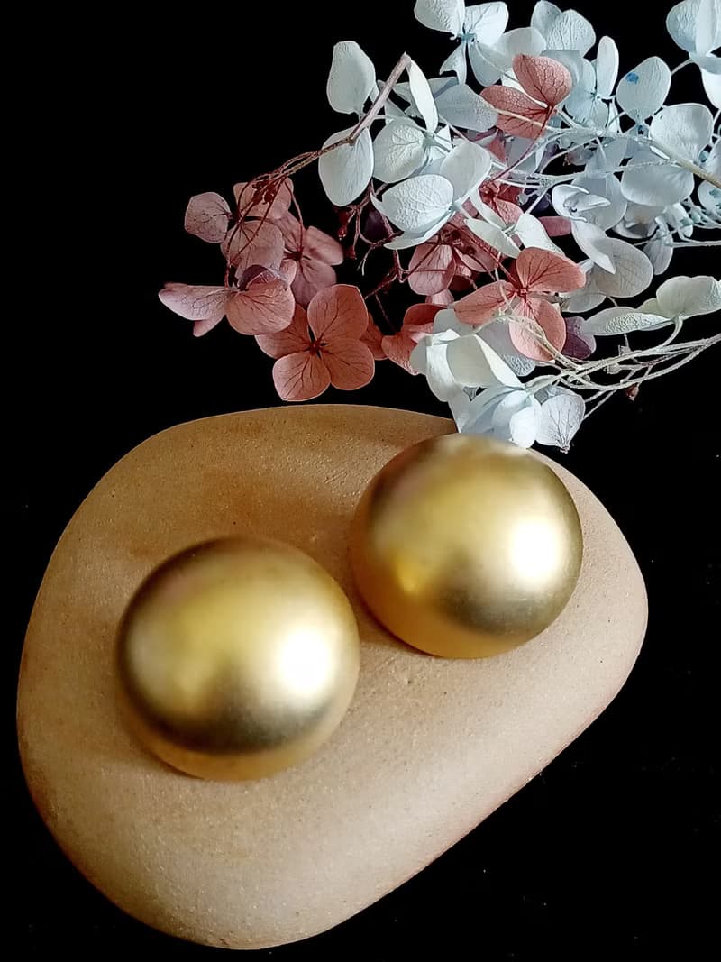 vintage jewelry  簡約霧金半球 夾式耳環