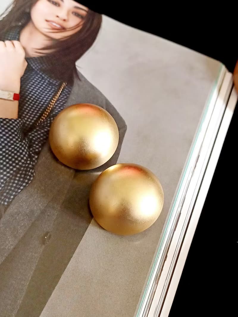 vintage jewelry  簡約霧金半球 夾式耳環