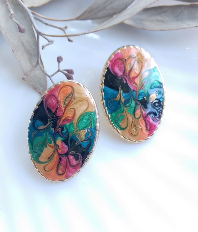 Vintage Jewelry 西洋古董飾品 彩拉絲 復古 橢圓 針式耳環