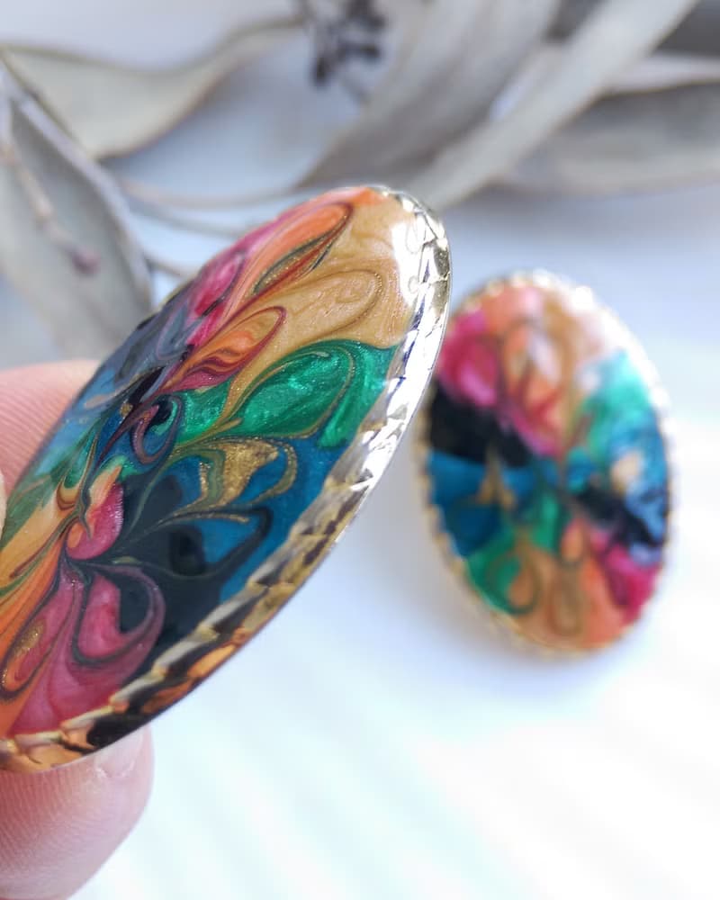 Vintage Jewelry 西洋古董飾品 彩拉絲 復古 橢圓 針式耳環