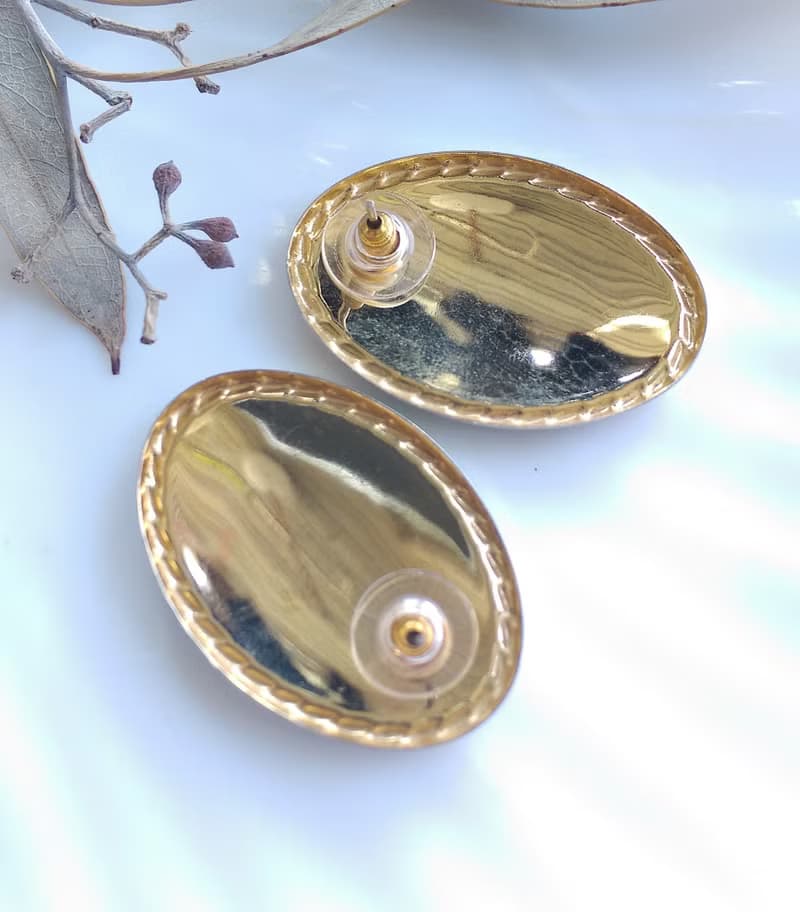 Vintage Jewelry 西洋古董飾品 彩拉絲 復古 橢圓 針式耳環