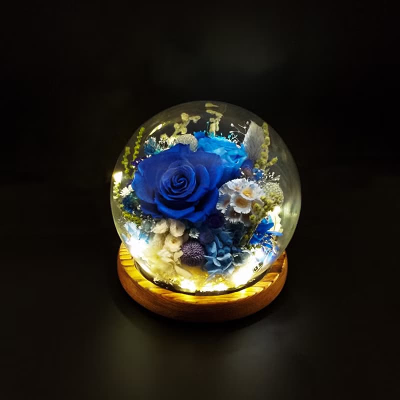 Enman永生花水晶玻璃球擺設 - 寶石藍