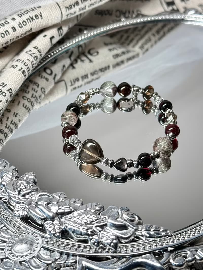 浪漫小日子心心相印水晶手鍊 - 醫療鋼/茶晶愛心/金運石/紅石榴石