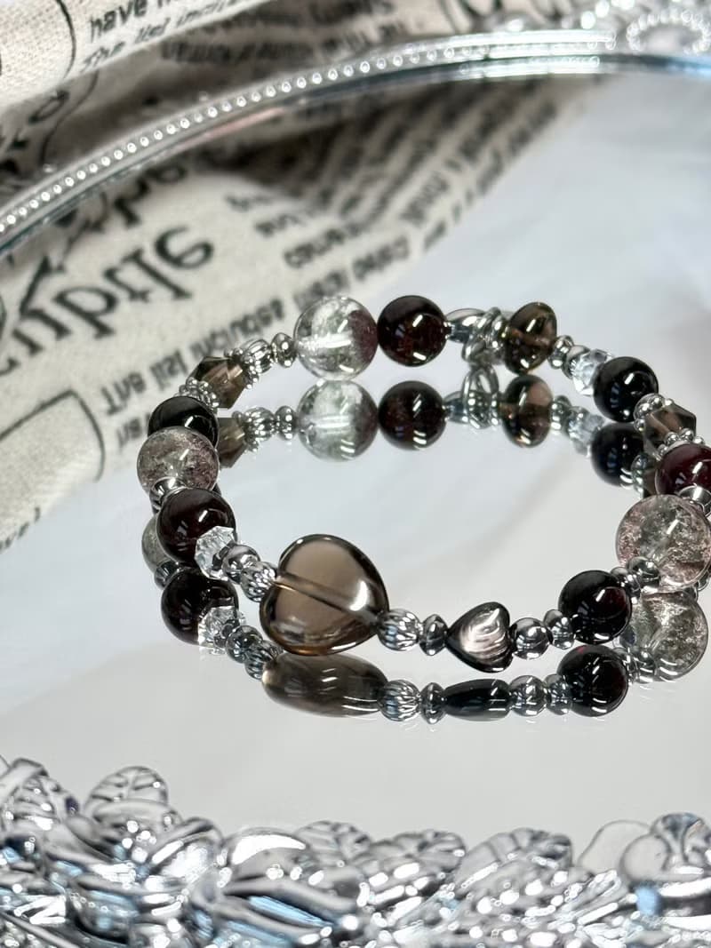 浪漫小日子心心相印水晶手鍊 - 醫療鋼/茶晶愛心/金運石/紅石榴石