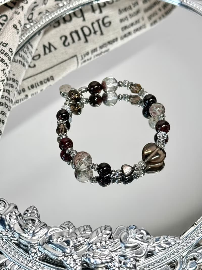 浪漫小日子心心相印水晶手鍊 - 醫療鋼/茶晶愛心/金運石/紅石榴石