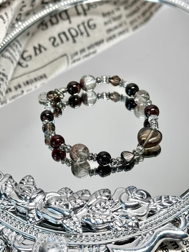 浪漫小日子心心相印水晶手鍊 - 醫療鋼/茶晶愛心/金運石/紅石榴石