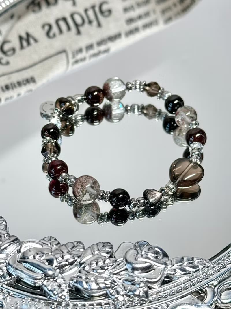 浪漫小日子心心相印水晶手鍊 - 醫療鋼/茶晶愛心/金運石/紅石榴石