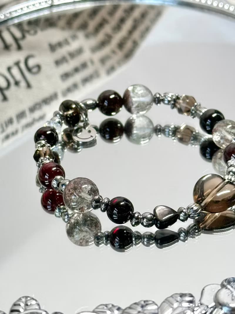 浪漫小日子心心相印水晶手鍊 - 醫療鋼/茶晶愛心/金運石/紅石榴石