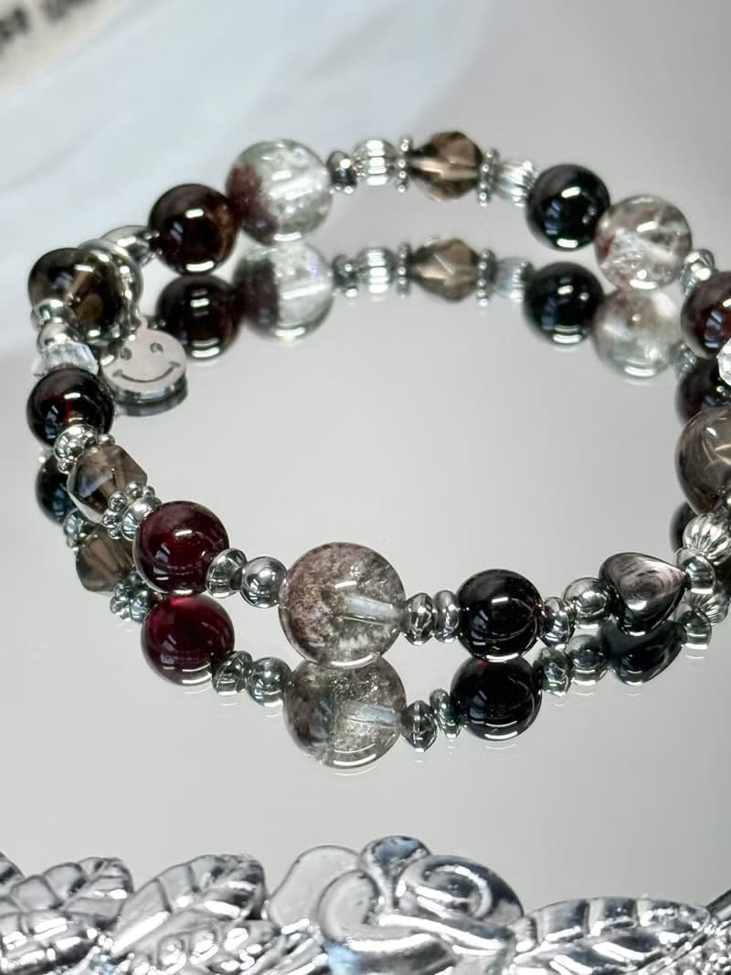 浪漫小日子心心相印水晶手鍊 - 醫療鋼/茶晶愛心/金運石/紅石榴石