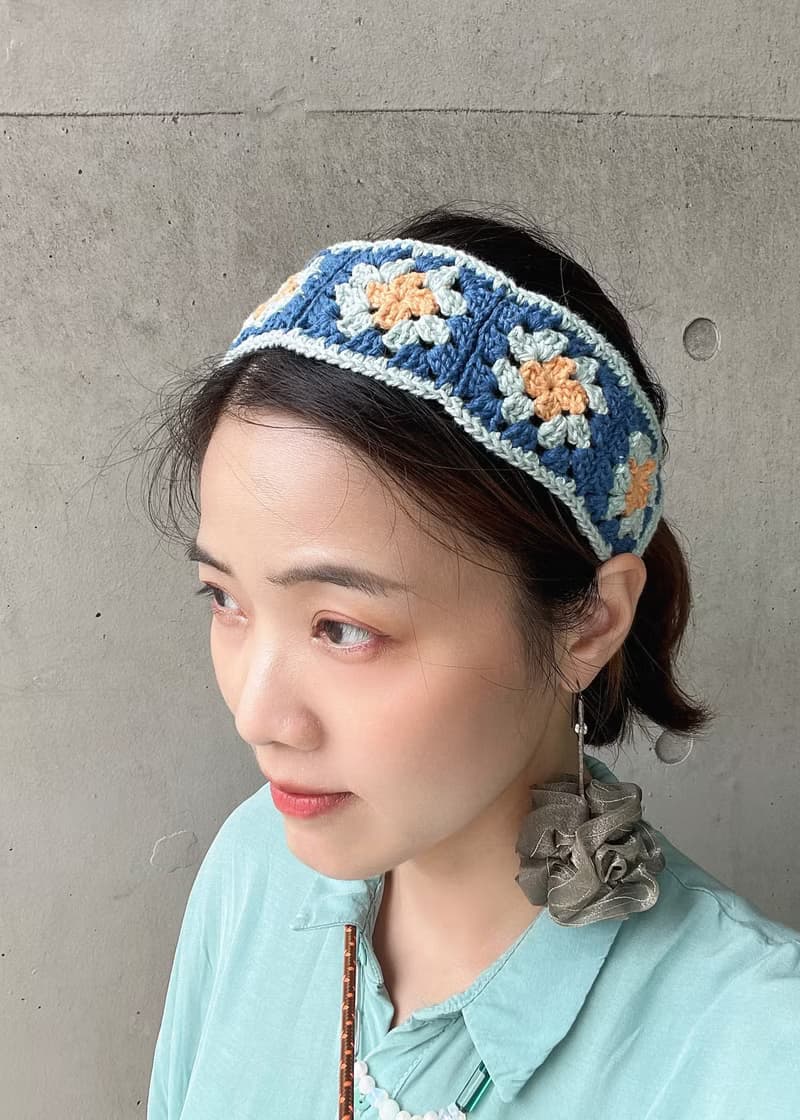 祖母格 編織髮帶 碧藍小雛菊