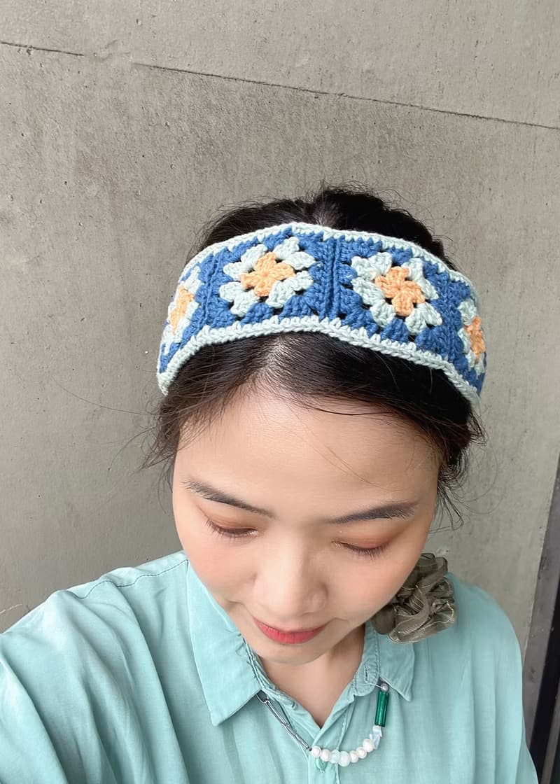 祖母格 編織髮帶 碧藍小雛菊