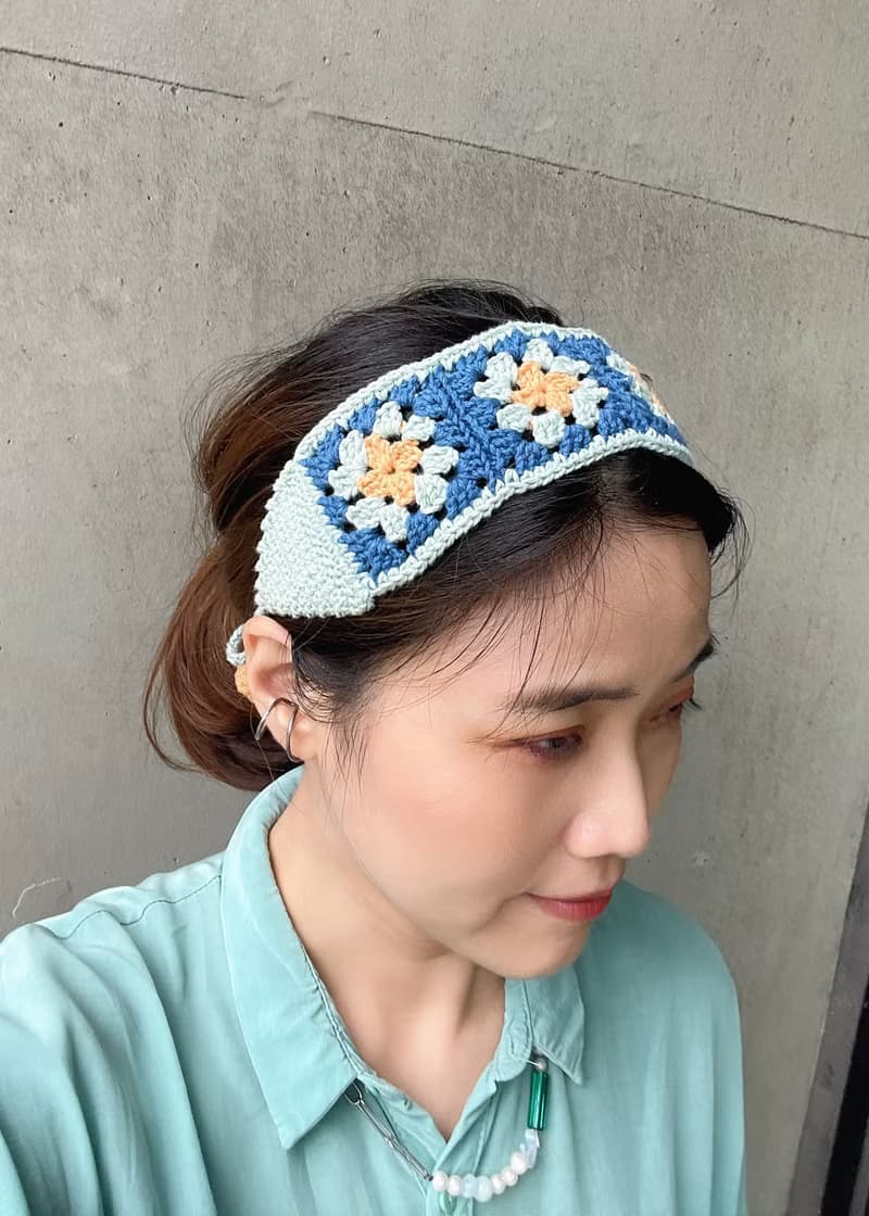 祖母格 編織髮帶 碧藍小雛菊