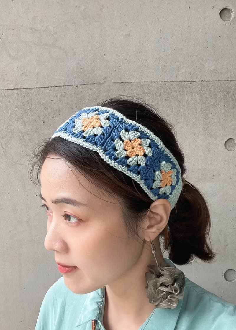 祖母格 編織髮帶 碧藍小雛菊