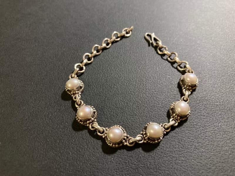 天然 珍珠 手鍊 尼泊爾 手工製 925純銀