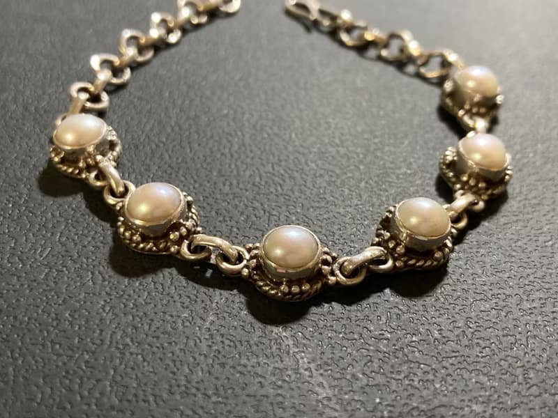 天然 珍珠 手鍊 尼泊爾 手工製 925純銀