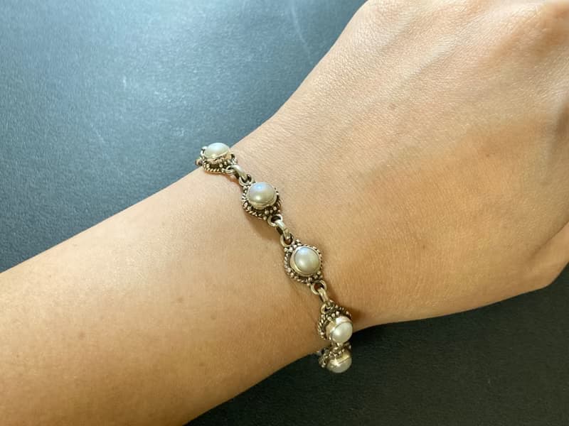 天然 珍珠 手鍊 尼泊爾 手工製 925純銀