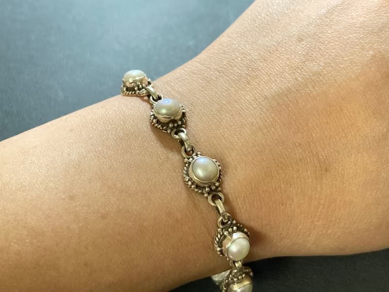 天然 珍珠 手鍊 尼泊爾 手工製 925純銀