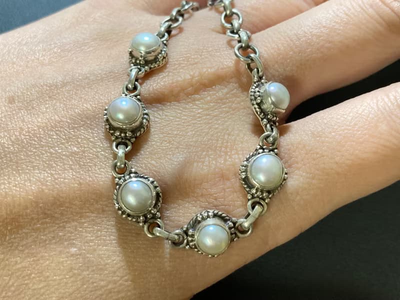 天然 珍珠 手鍊 尼泊爾 手工製 925純銀