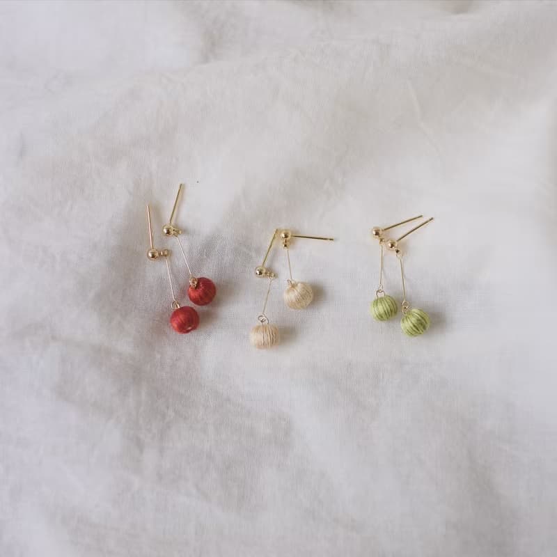 串珠耳飾_果實系列/粉白/beading earing