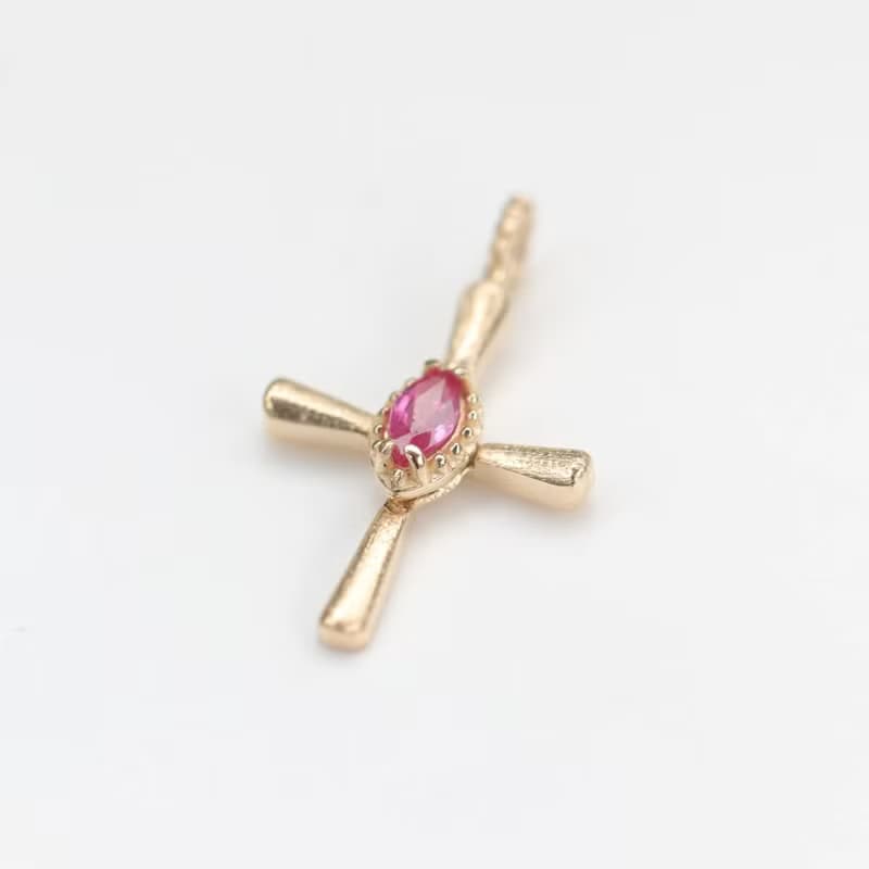 14K 復古金紅寶石十字架項鍊