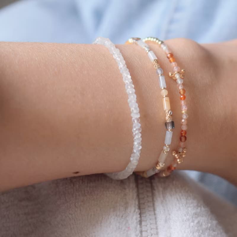 手鍊 瑪瑙 鋯石 草莓晶 天然石 - 必勝 -